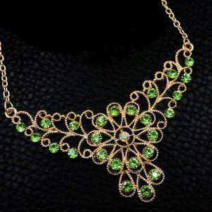 Filigree & Green Rhinestone Necklace NWT